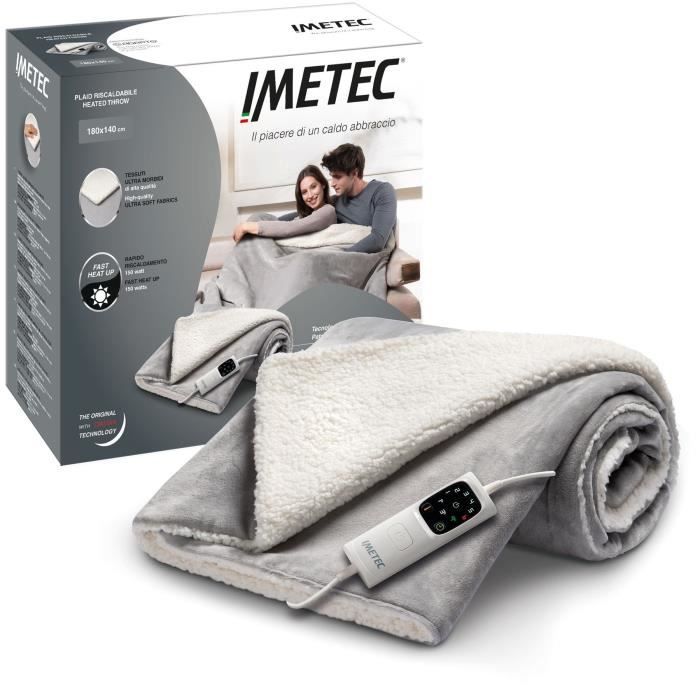 Couverture Chauffante - Imetec - Plaid chauffant 150x110 cm - 6 Températures - Tissu Toucher Velours - Chauffage Rapide - Lavable