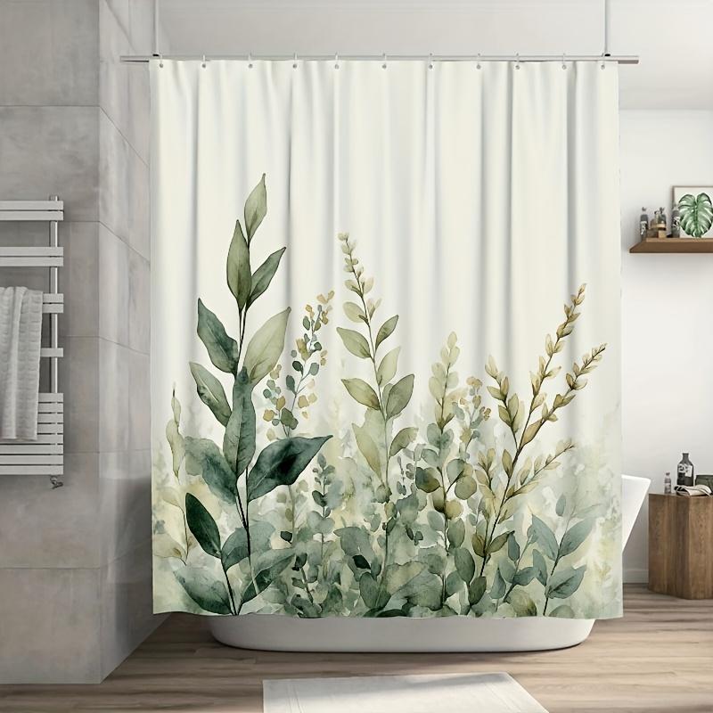 Tonnika Chen Green Sage Leaves & Flowers Shower Curtain - Cute Farmhouse Design Includes 12 Hooks Polyester Fabric Bathroom Decor