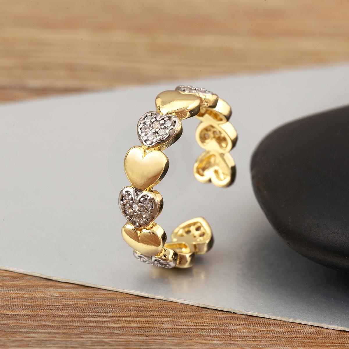 

Nidin New Fashion 5 Styles Two-tone Plating Heart Open Rings Adjustable For Male Female Couples Cubic Zirconia Finger Jewelry resizable