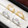 Elegant Princess-Style French Willow Leaf Heart Ring with Zirconia, Pure Copper, Open Index Finger Design.