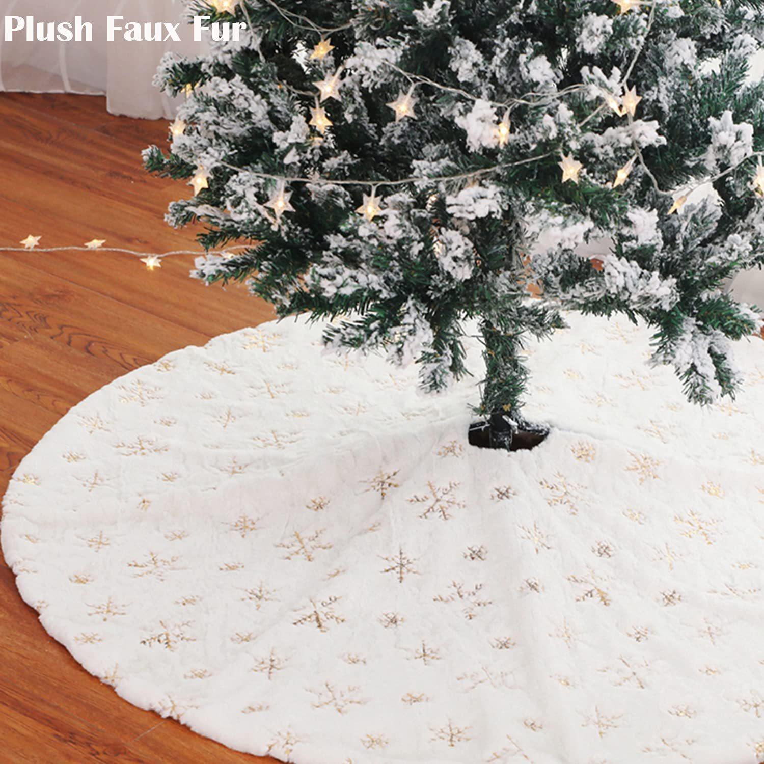 

Белая юбка для рождественской елки из искусственного меха с пайетками-снежинками 90cm золотой