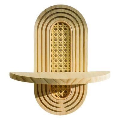 Rattan Wall Shelf Handmade Floating Shelves Bohemians Wall Decors Wood Wall Mounted Storage Shelves for Living Room Nursery