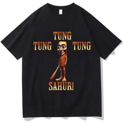 Tung Tung Tung Sahur- Italienisches Brainrot Meme T-Shirts Lustige Herren-/Damenbekleidung Ästhetische Oberteile Unisex-Kleidung Baumwolle Weiche T-Shirts