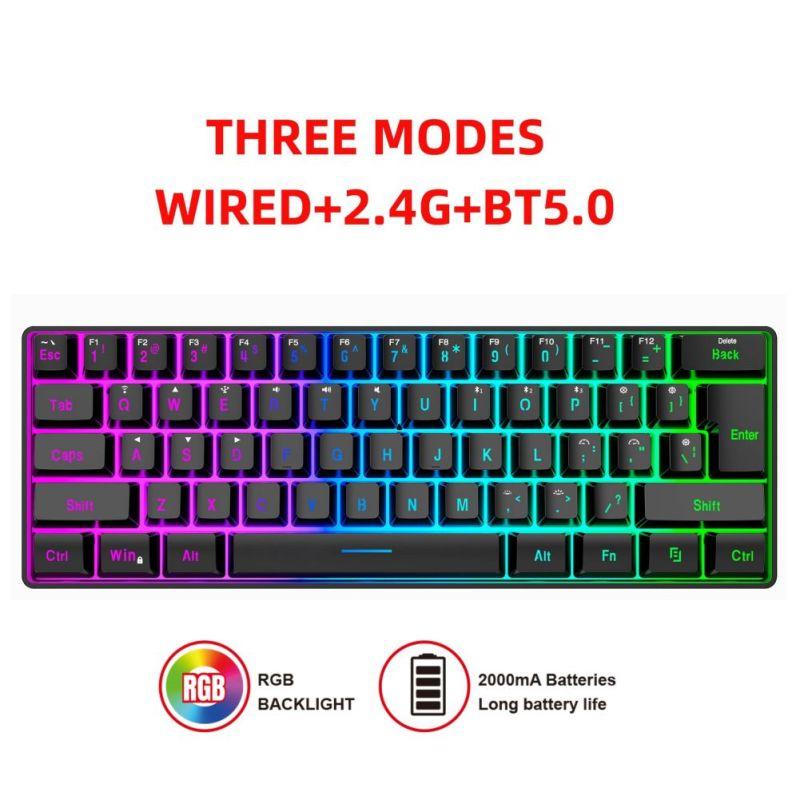 

Игровая клавиатура L500W, 3 режима, 61 клавиша, подсветка, компактная тонкая клавиатура, перезаряжаемая литий-ионная батарея емкостью 2000 мАч