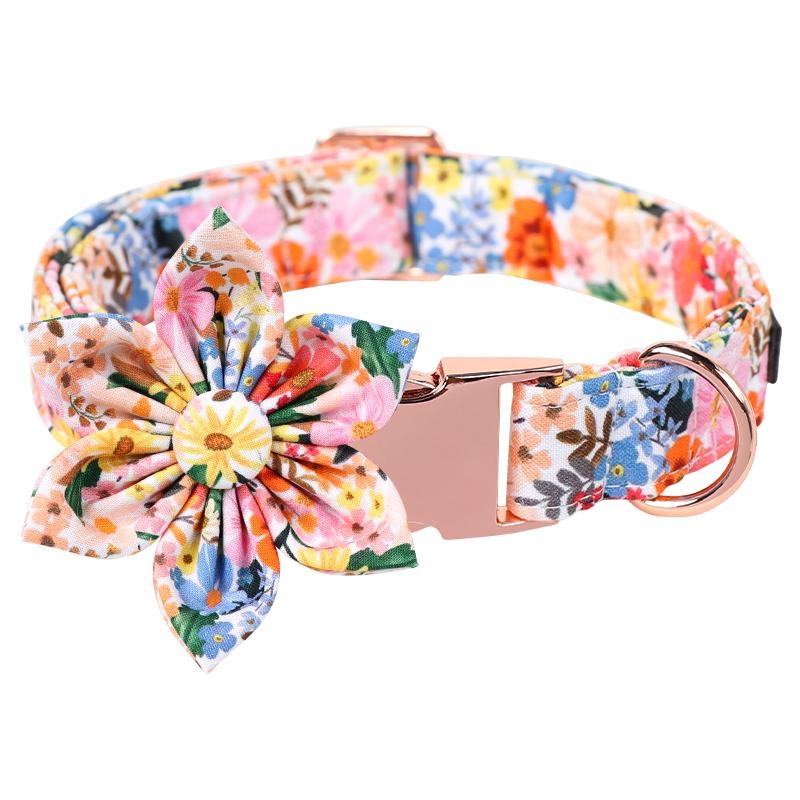 Unique Summer Spring Flower Dog Cat Collar Set with Bow Tie Personal Custom Puppy Necklace XS-XL