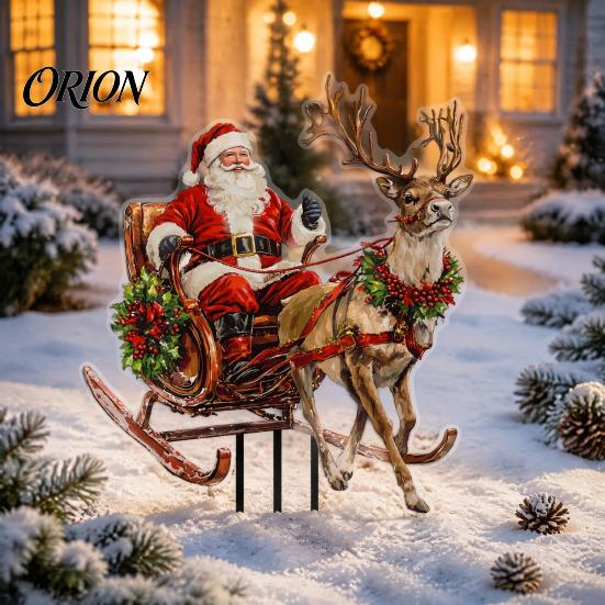 Double Sided Printed Stakes Santa Claus Garden Stake, Christmas Acrylic Yard Sign, Reindeer Sleigh Ornament for Outdoor Lawn Patio Planter Cute