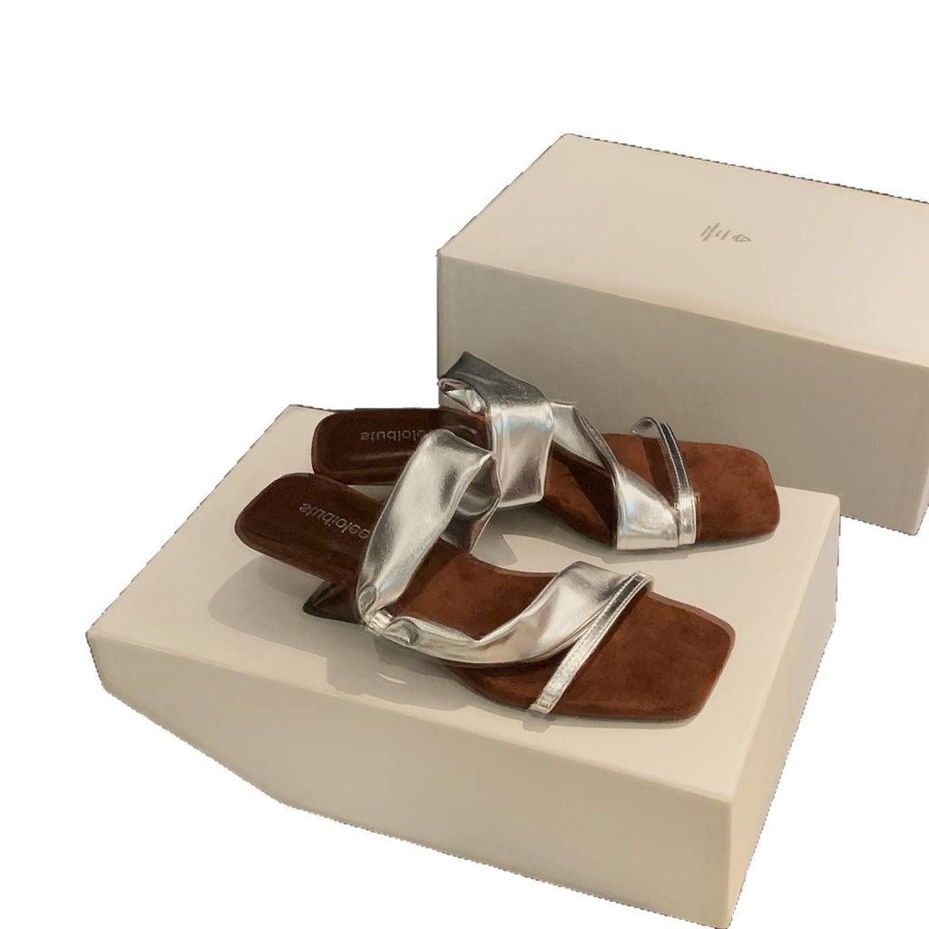 Grape mother has the same heel height of 5.5cm~ temperament square head with thick heel open-toed slippers versatile slope heel cool slippers