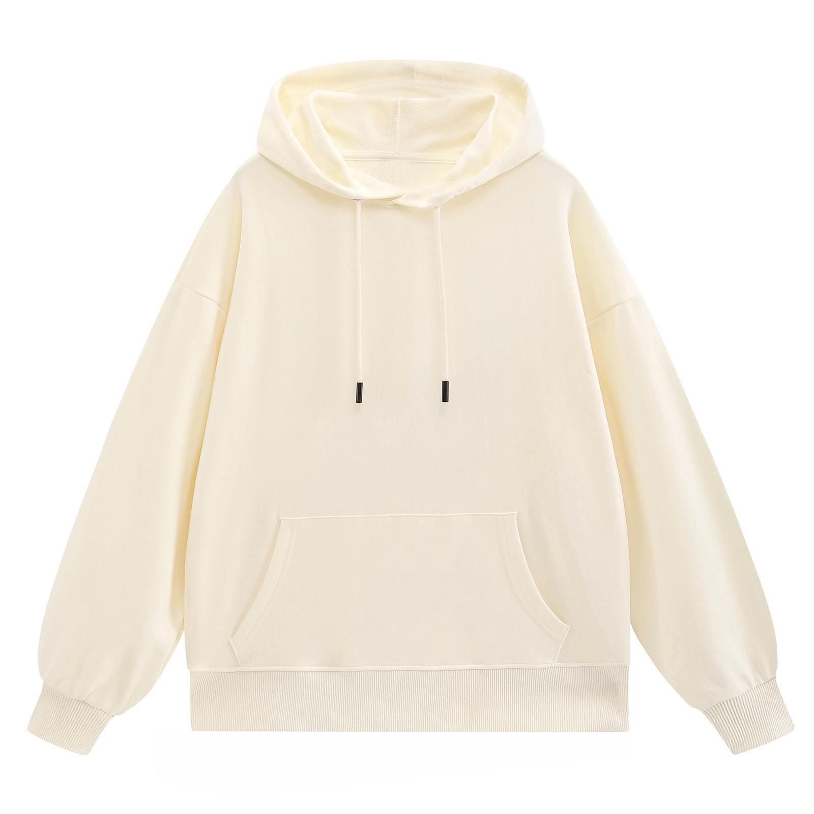 

Women s Fashion Long Sleeve Solid Color Pullover Casual Loose Hoodie L бежевий