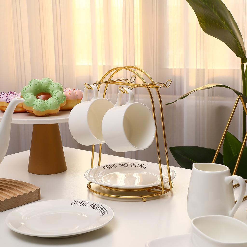 Iron Teacup and Saucer Display Stand Arched Rack for Hanging Cups Storing Saucers Kitchen Coffee Shop Cabinet Counter Storage
