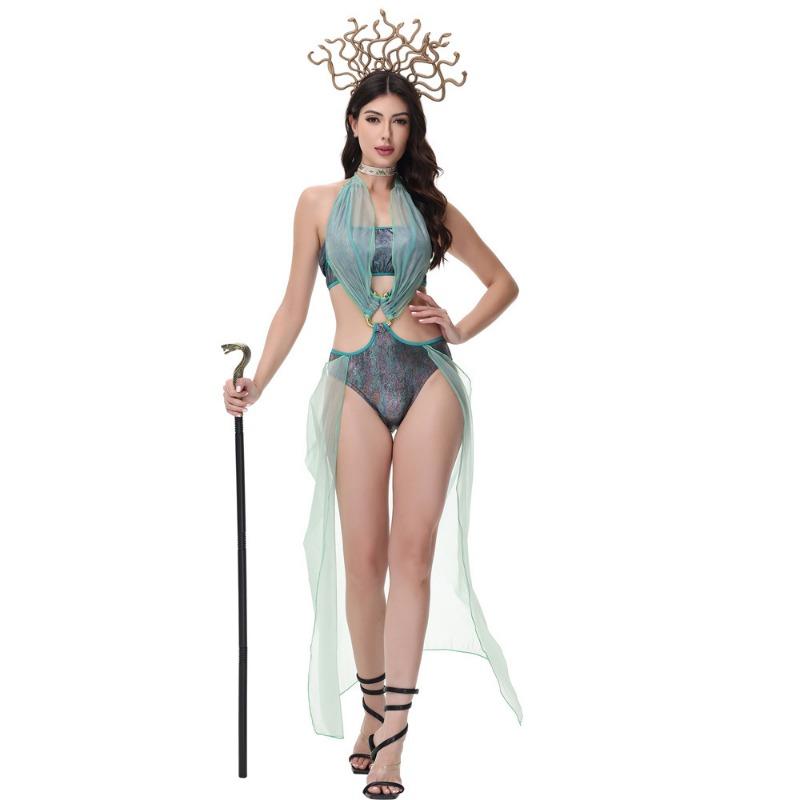 

Взрослый Хэллоуин Древний Косплей Сексуальная Горгона Медуза Сценический Костюм M зелёный