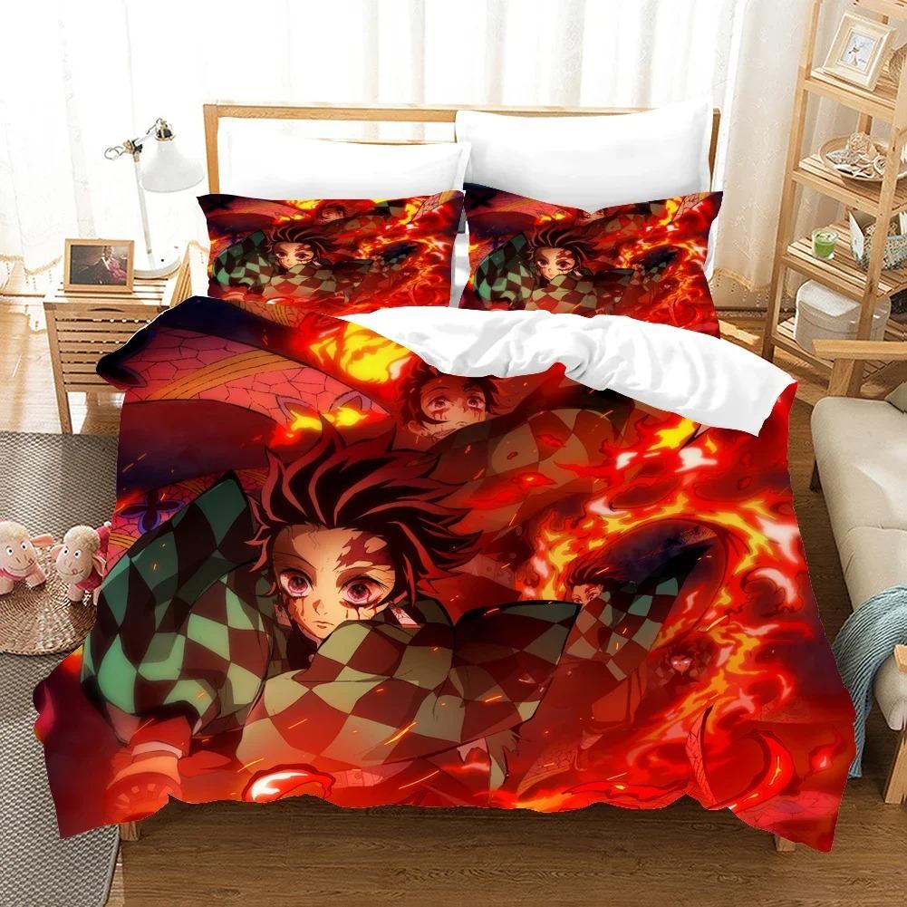 Comfortable Anime Print Bedding Set With Duvet Cover And Pillowcases Twin Full Queen King Sizes For All Ages