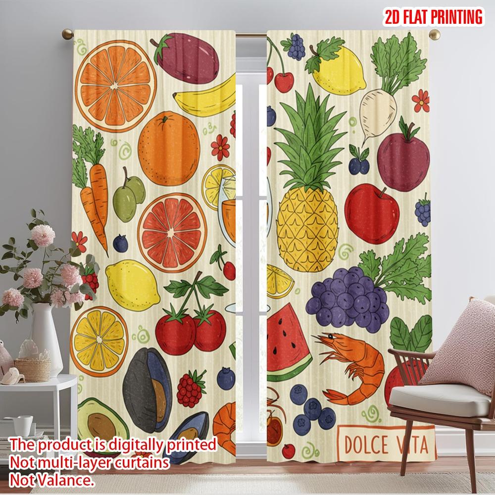 2pcs 2D flat printing Window Drapes Vibrant Fruit Fiesta 100% Polyester Without Electricity Seasonal Party & Holiday Decor