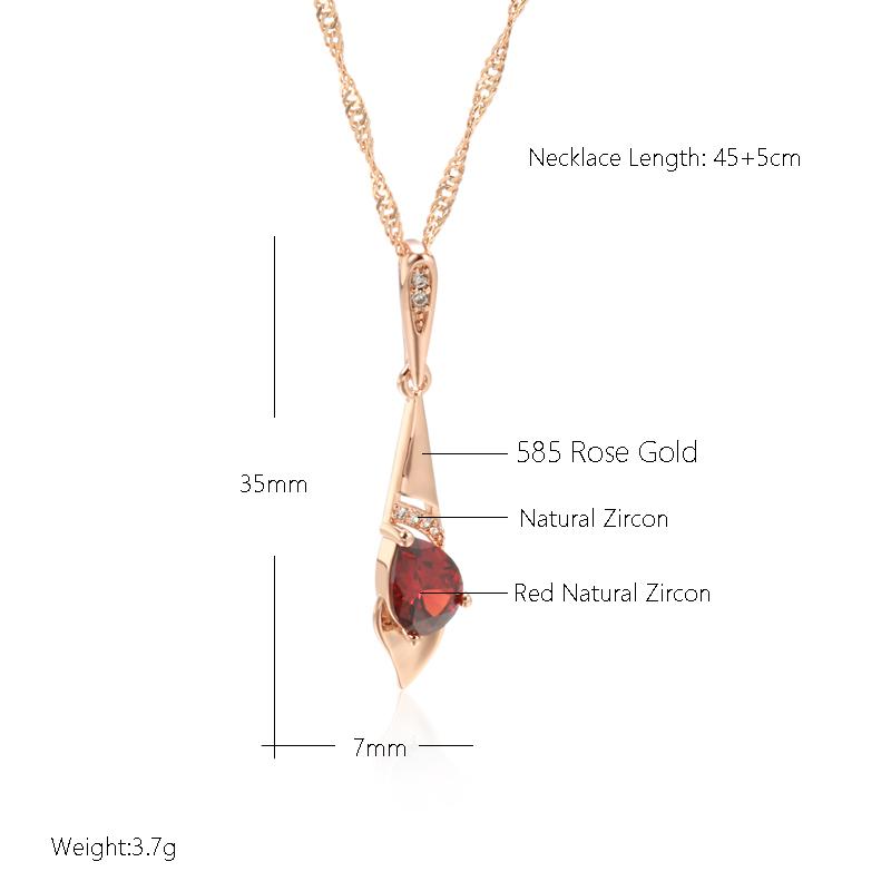 New  Rose Gold Color Long Pendant Necklace For Women Red Natural Zircon Bride Vintage Wedding Jewelry Daily Wear Gift