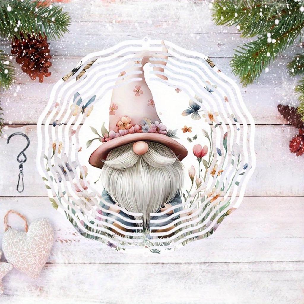1pc Metal Wind Chime with Flower Gnome and Butterfly Design 360 Swivel Hook for Garden Patio Balcony Indoor Outdoor Holiday Decor