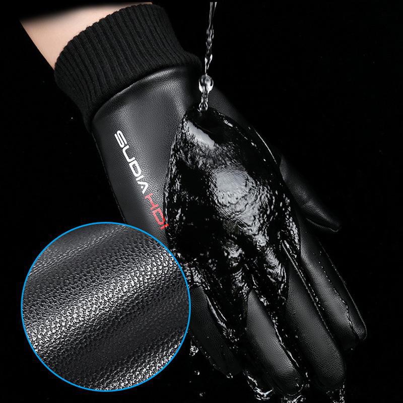 Men's Waterproof Winter Leather Gloves: Windproof, Touchscreen, Fingerless Flip Cover for Cycling, Driving, Fishing, and Takeaway Riding