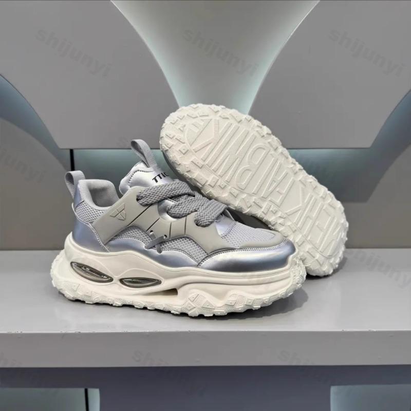 Men Vulcanized Shoes 2025 Autumn Anti Slip Platform Thick Heel Casual Sports Shoes Fashion Lace Up Male Outdoor Running Shoes