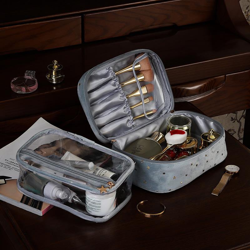 Hot Golden Velvet Cosmetic Bag, Toilet Bag, New Ins Women's Portable Large-capacity Storage Bag
