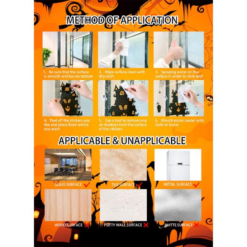 1PACK Halloween pumpkin glass sticker, exquisite holiday party decoration arrangement candy pumpkin lamp black cat window sticker