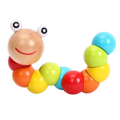 Kids Educational Fun Game Cute Wooden Simulation Toy Caterpillar Flexible Block