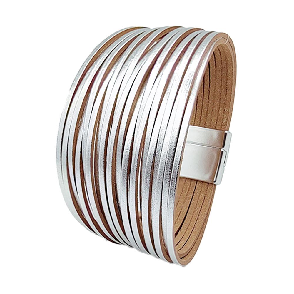 Bohemiskt Läderarmband med Flera Trådar och Prägling, med Magnetlås för Herr och Dam