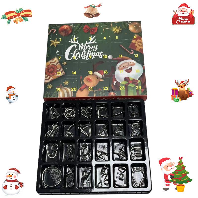 

24-Piece Interlocking Rings Puzzle Set: Educational Kongming & Luban Locks for Kids