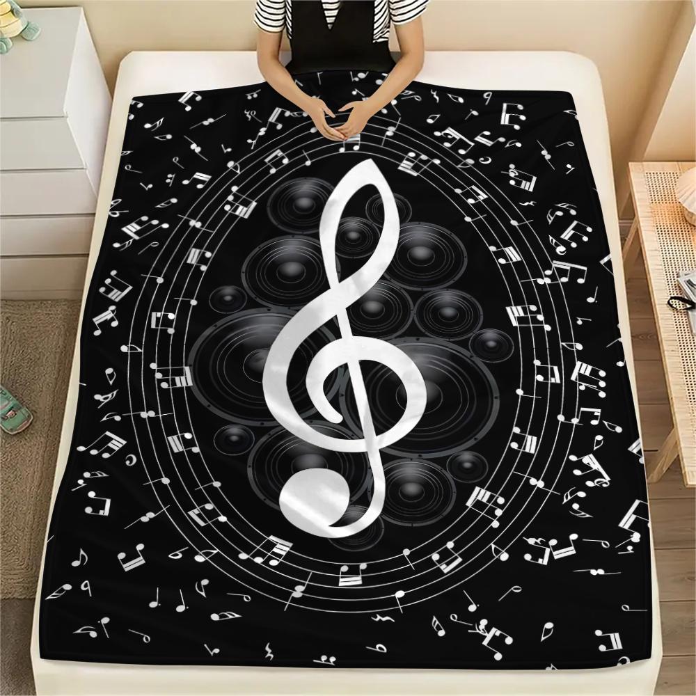 1Pc Music Note Print Flannel Blanket, High quality Comfortable for All Seasons, Home Decor, Warmth and Comfort, Perfect for Christmas Gifts