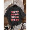 Cute Watercolor Strawberry Print T-Shirt Oversized Y2K Casual Crew Neck Fruit Graphic Short Sleeve