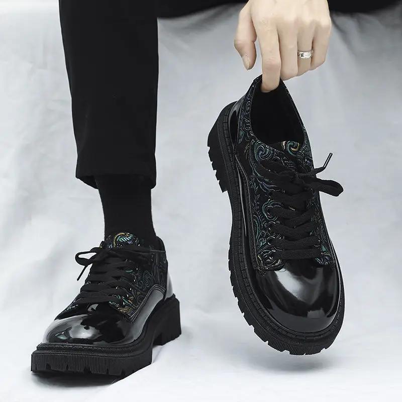 Dress Shoes Men's Leather Brogue Formal Business Round Toe 2024 Trend Shipping Free New In Male Casual Shoe Classic Original Pu