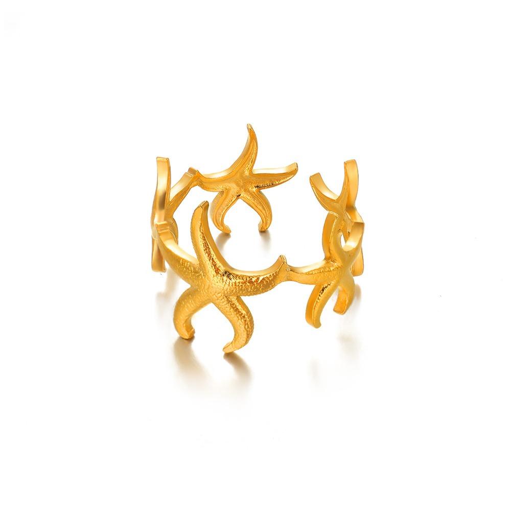 Stainless Steel Starfish Shell Rings For Women Gold Color Starfish Finger Ring Vintage Summer Vacation Christmas Jewelry Gift