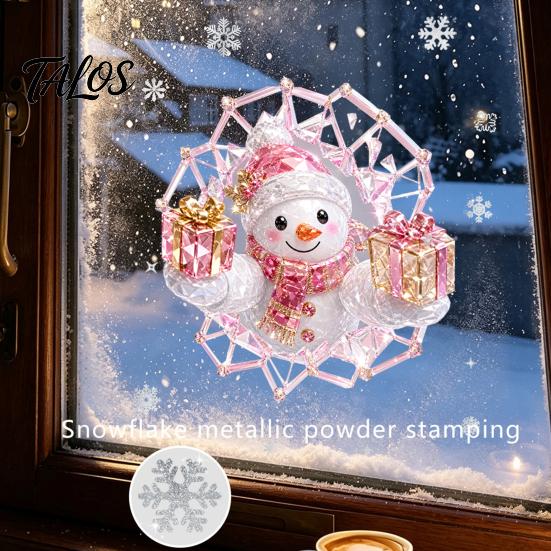 No Residue Wall Stickers 2Pcs Stained Glass Style Christmas Window Clings, Double‑Sided Printed Xmas Static Decals, Snowman Santa Reindeer