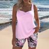 2Pcs/Set Women Swimsuit Sling Padded Tops Leaf Printing Swimming Trunks Set Quick-Dry Fabric Vacation Activities Beachwear