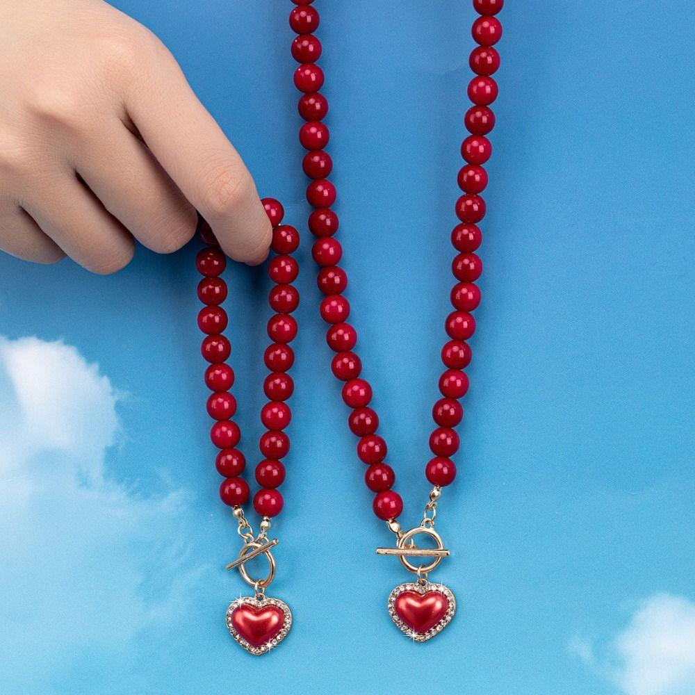 Exquisite Heart Pendant Jewelry Set Beaded Pearl Necklace Set Necklace Bracelet Set  Wedding Party