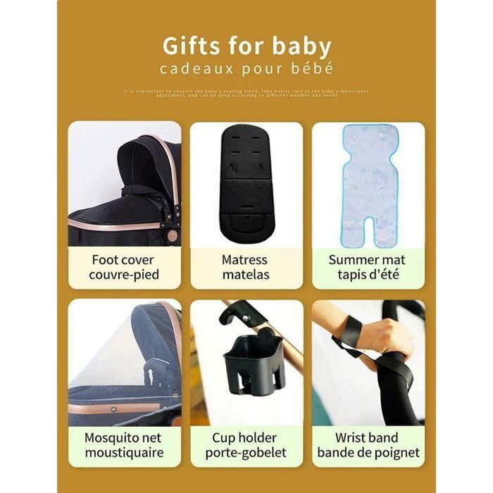 BAZARLAND30.Carrinho de Bebé 3 em 1 Combinado Cadeira Auto Alcofa Trio Reversível Alta Qualidade Rodas Antifuro Guiador.Preto e dourado