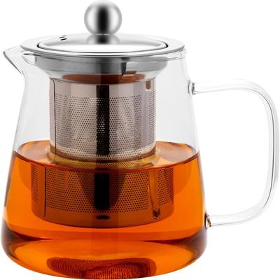Tekanna i borosilikatglas 750 ml med filter, säker kökskittel för spishäll, med sil i 304 rostfritt stål, örttebryggare för lösa teblad,