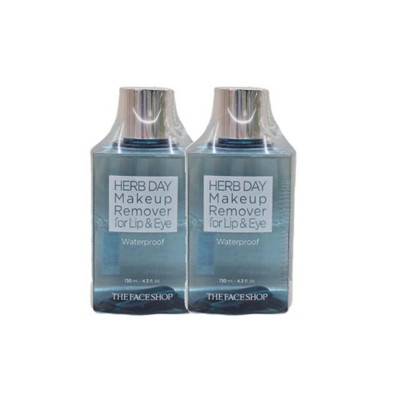 The Face Shop Herb Day Lip & Eye Makeup Remover Waterproof, 8 Pcs, 130ml