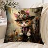 1pc Steampunk Cat Decorative Pillow Cover, Soft Short Plush Polyester with Zipper Closure, Machine Washable, Whimsical Gears & Goggles Design for Sofa