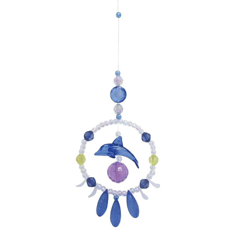 Pioneer Round and Sparkling Suncatcher, 95mm wide x 180mm high, Dolphin Show, 48492 Blue