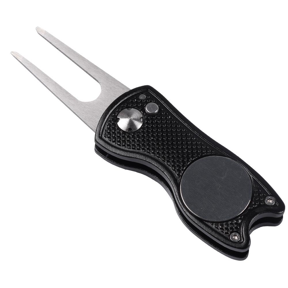 Folding Golf Green Repair Tool with Marker - Aluminum Handle