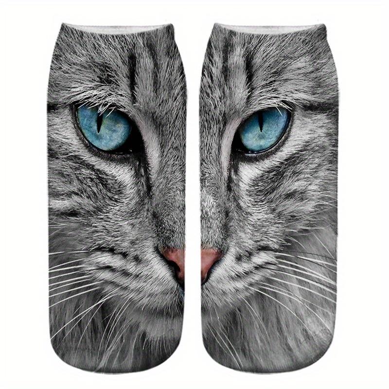 Cute And Interesting Cat Head Pattern Calf Socks for Men And Women,Comfortable And Breathable, For Family, Party, Couple Gifts