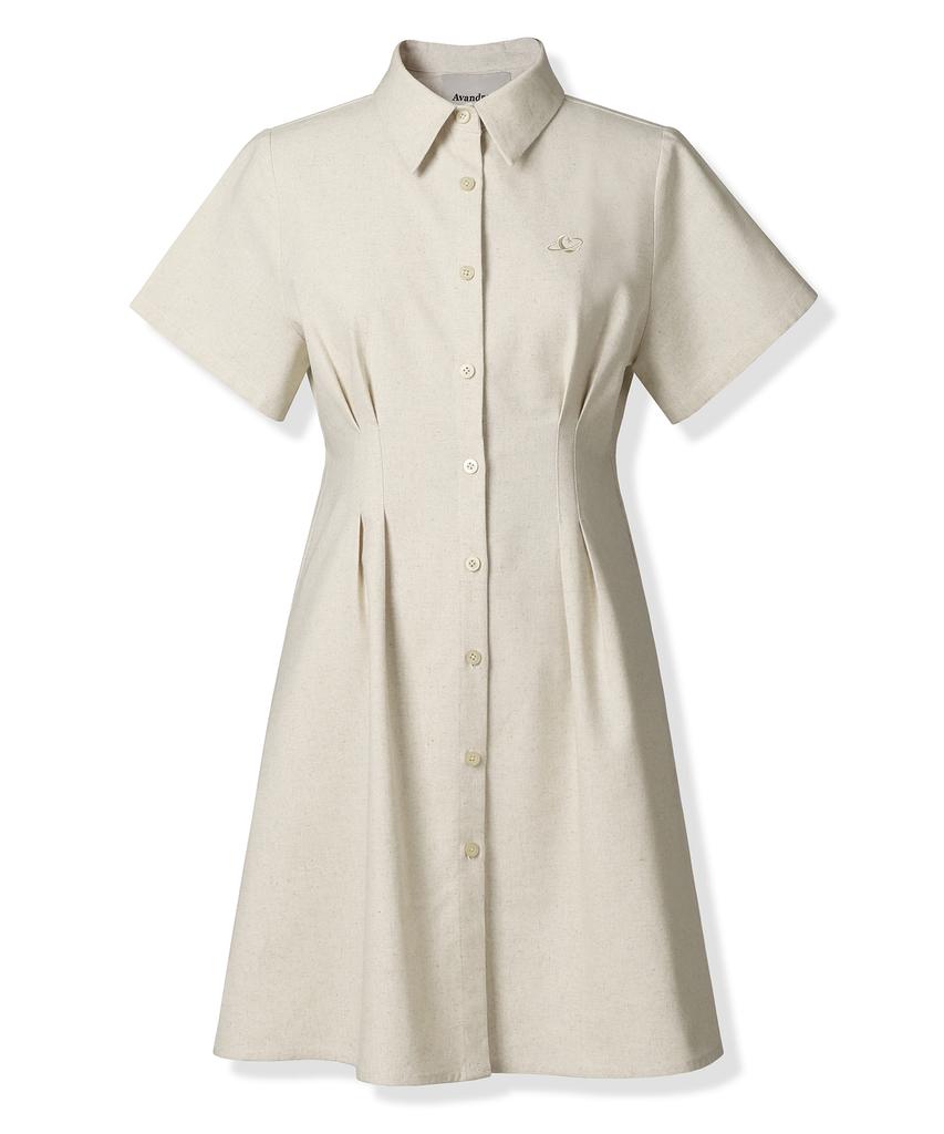 AVANDRESS French Linen Like Slim Shirt Dress Oatmeal