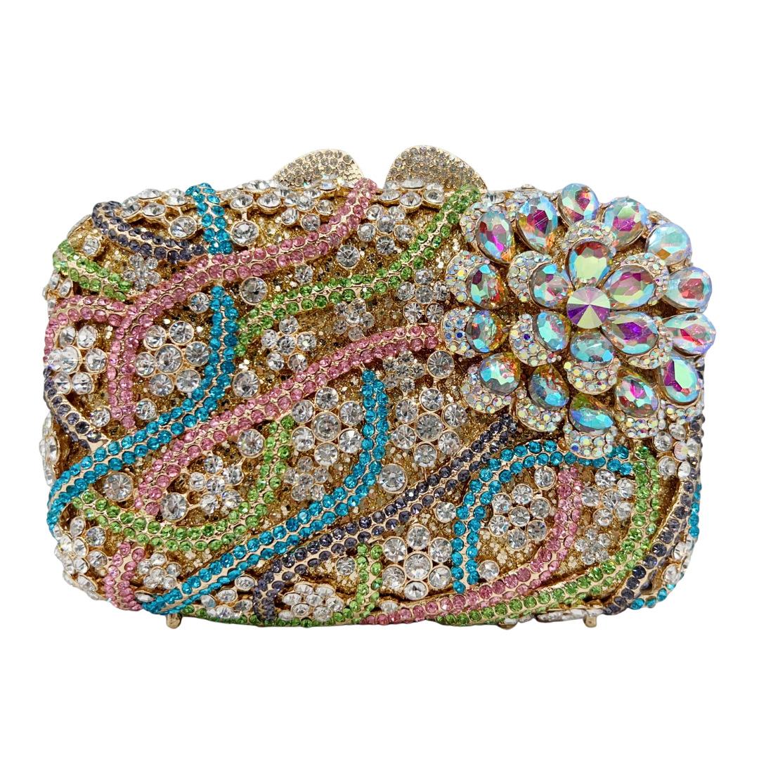 Flower Diamond Dinner Bag Hollow Metal Full Diamond Handbag Women s Bag Banquet Dress Bag