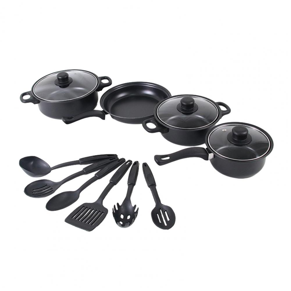 13Pcs Cookware Set Non-Stick Iron Pots And Pans with Comfortable Handles Clear Glass Lids Large Capacity Cooking Utensils for Ho