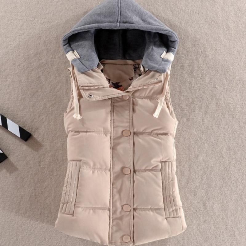 Autumn and Winter Cotton Vest Women's Vest Hooded Short Warm Vest