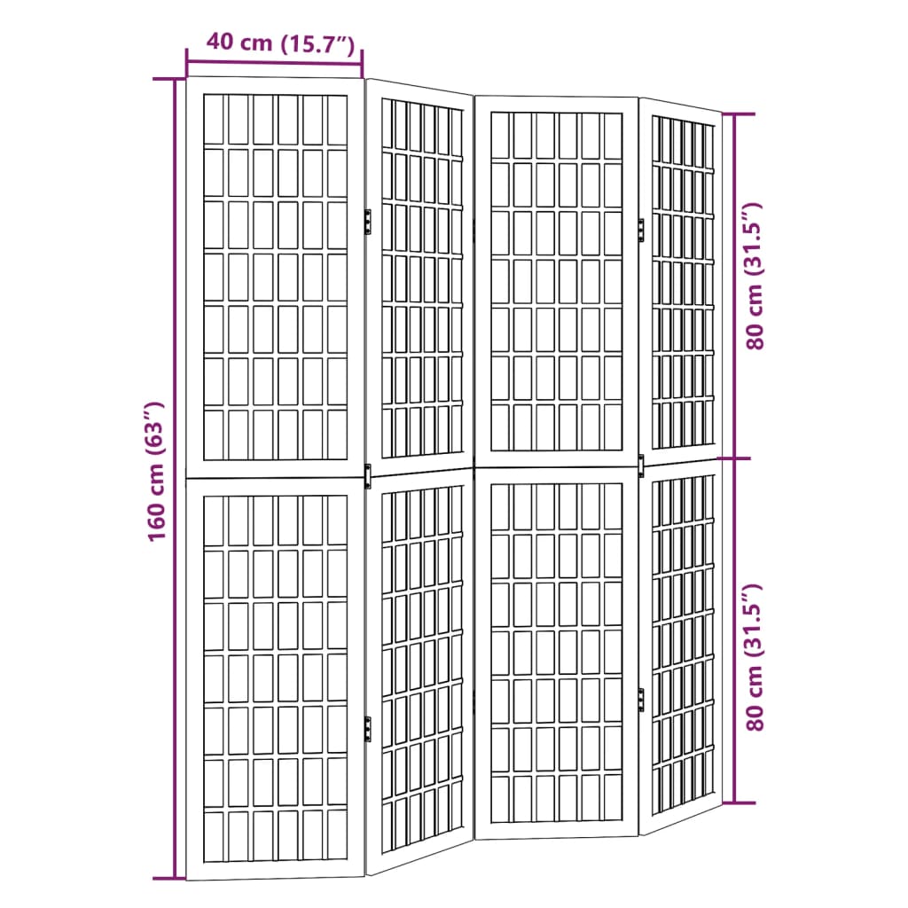 Vidaxl Room Divider, 4-Panel, White, Solid Paulownia Wood