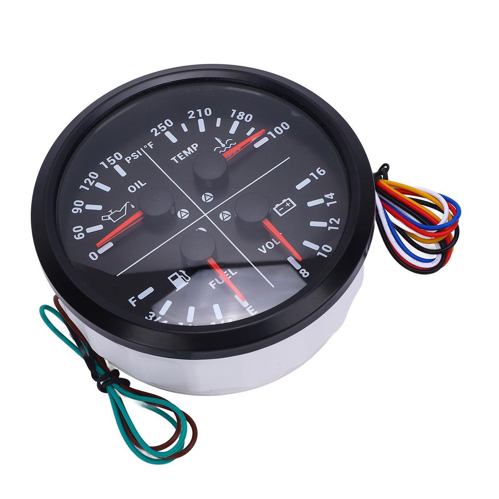 110mm 4 3 8in 4 In 1 Multifunction Gauge DC 12V 0 150PSI Oil Pressure Fuel Level 100 250 Fahrenheit  Water Temp 8 16V