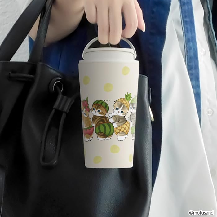 mofusand with Handle and Keeps Drinks Hot or Cute Cat Design Vacuum-Sealed Carry-On Tumbler, 360ml, "Mogitate Nyan" Design, Lid, Cold, (53-2181)