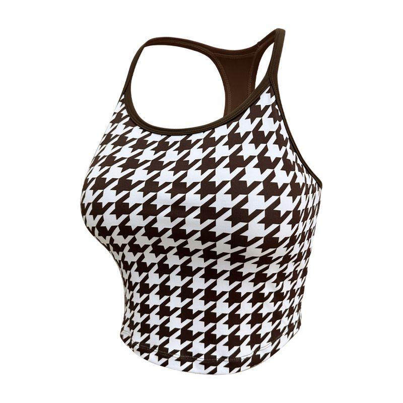 

Sports Underwear Women New Shockproof Poly Houndstooth Print Yoga Clothes Fitness Beauty Back Yoga Bra High Strength M Retro Houndstooth Tank