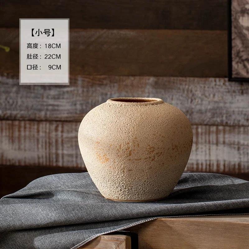 Ländliche Einfachheit Keramik Hydroponik Vase Retro Altmodisch Eingang Schreibtisch Porzellan Ornament Grobkeramik Heimdekoration