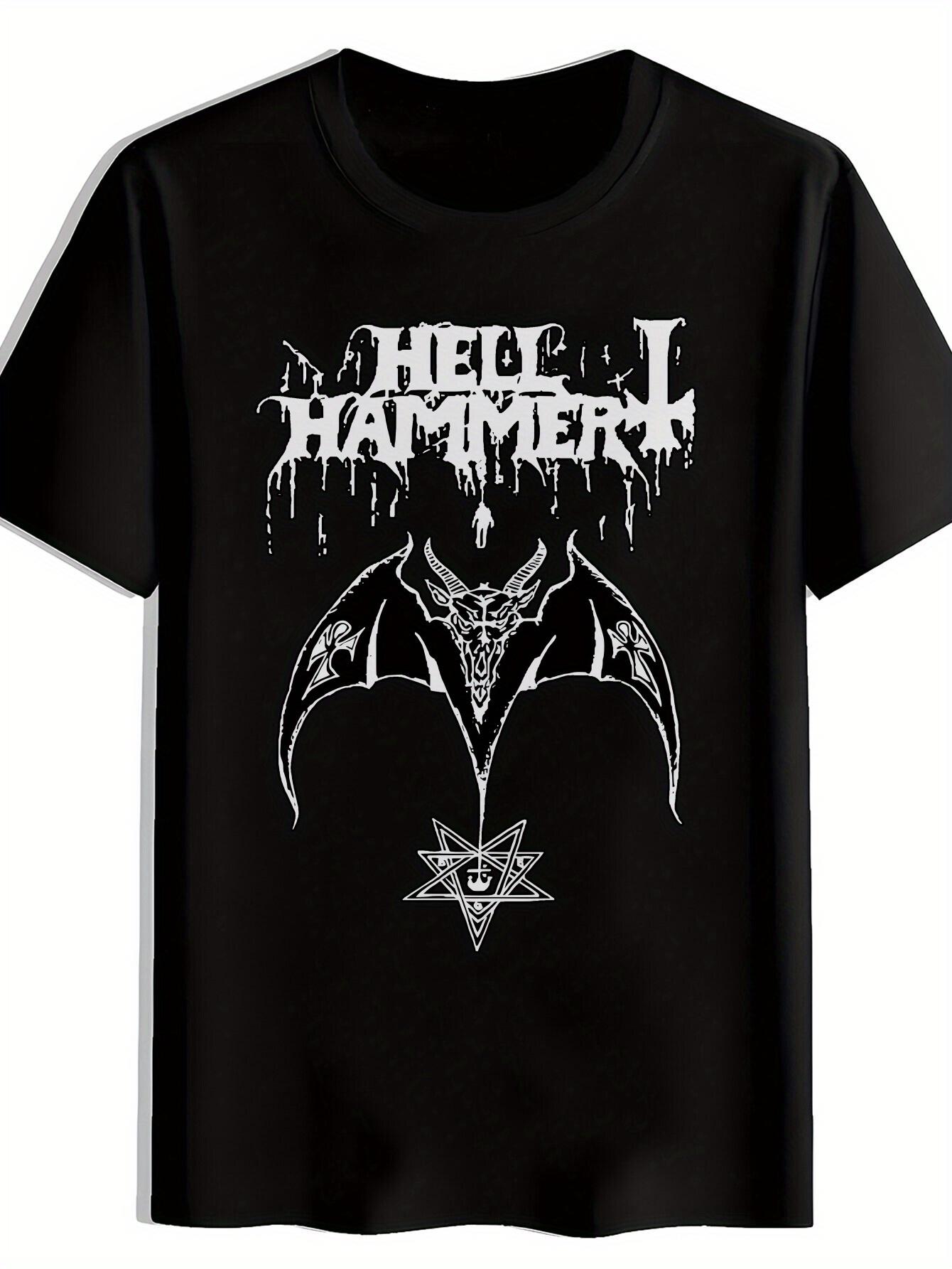 Black T-shirt with HELL HAMMER Graphic Print - Edgy Gothic Design M