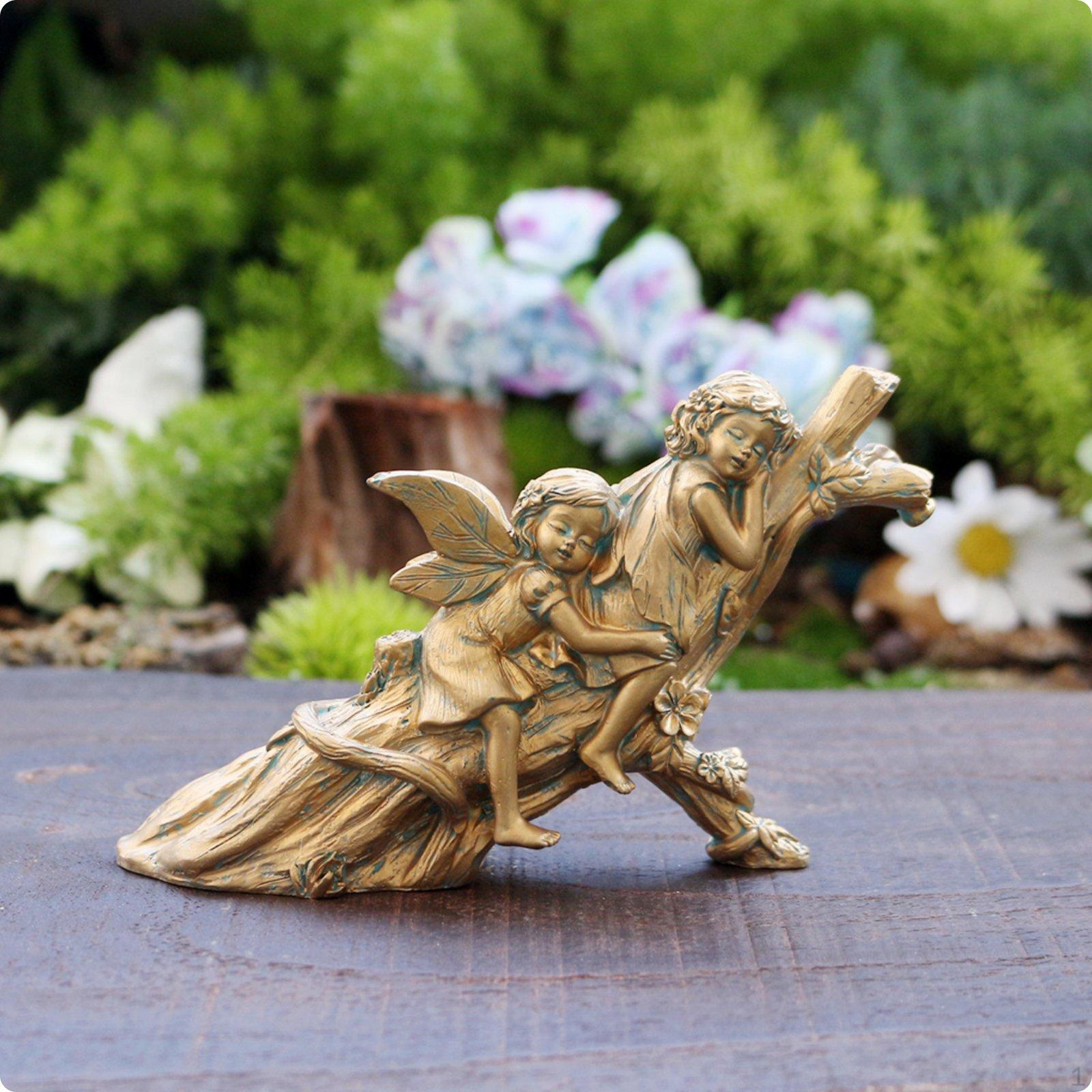 Sleeping Sisters Figurine Resin Material Bronze Look Fairy Ornament Detailed Sculpture Sprite Statue